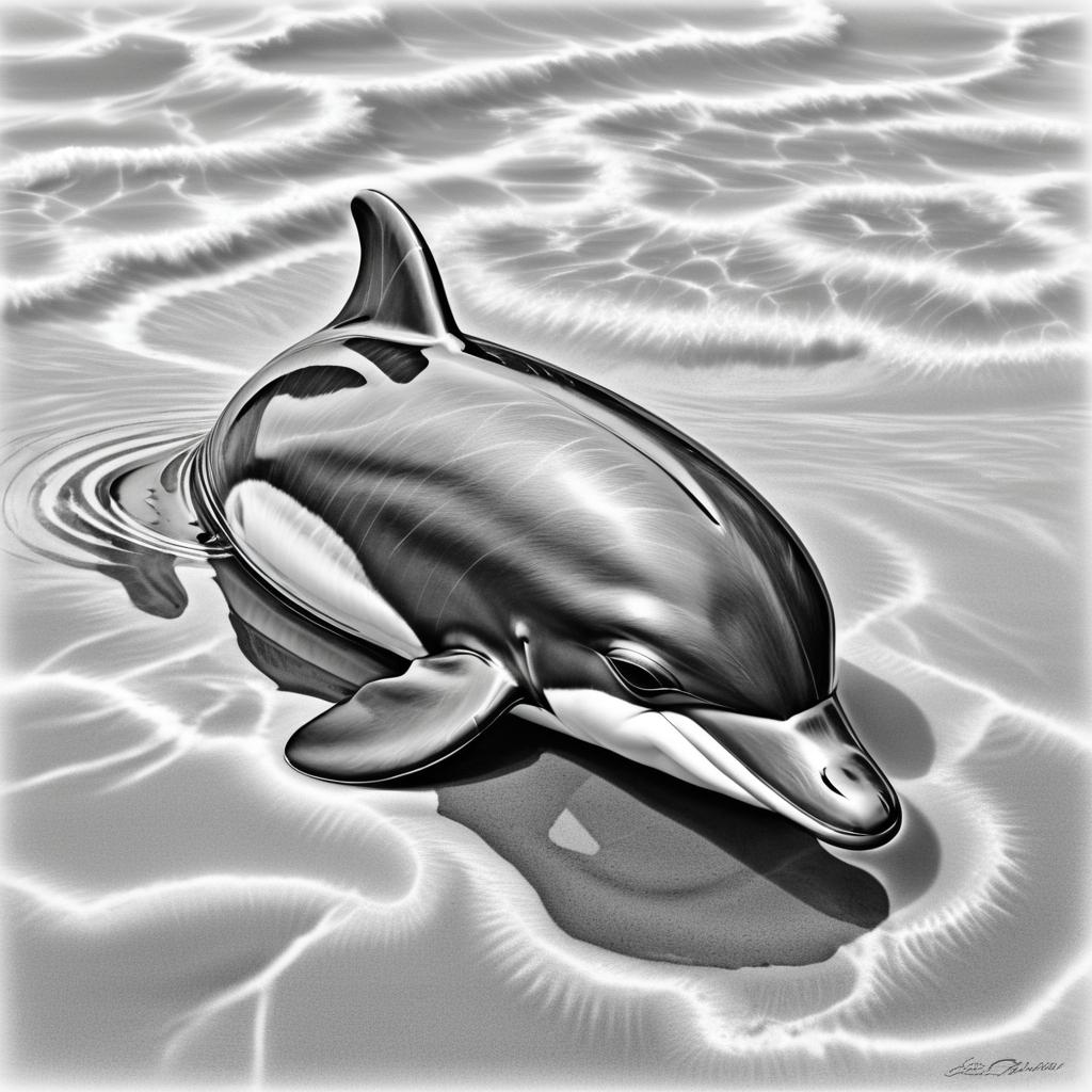 Intricate Pencil Sketch of Dolphin Calf