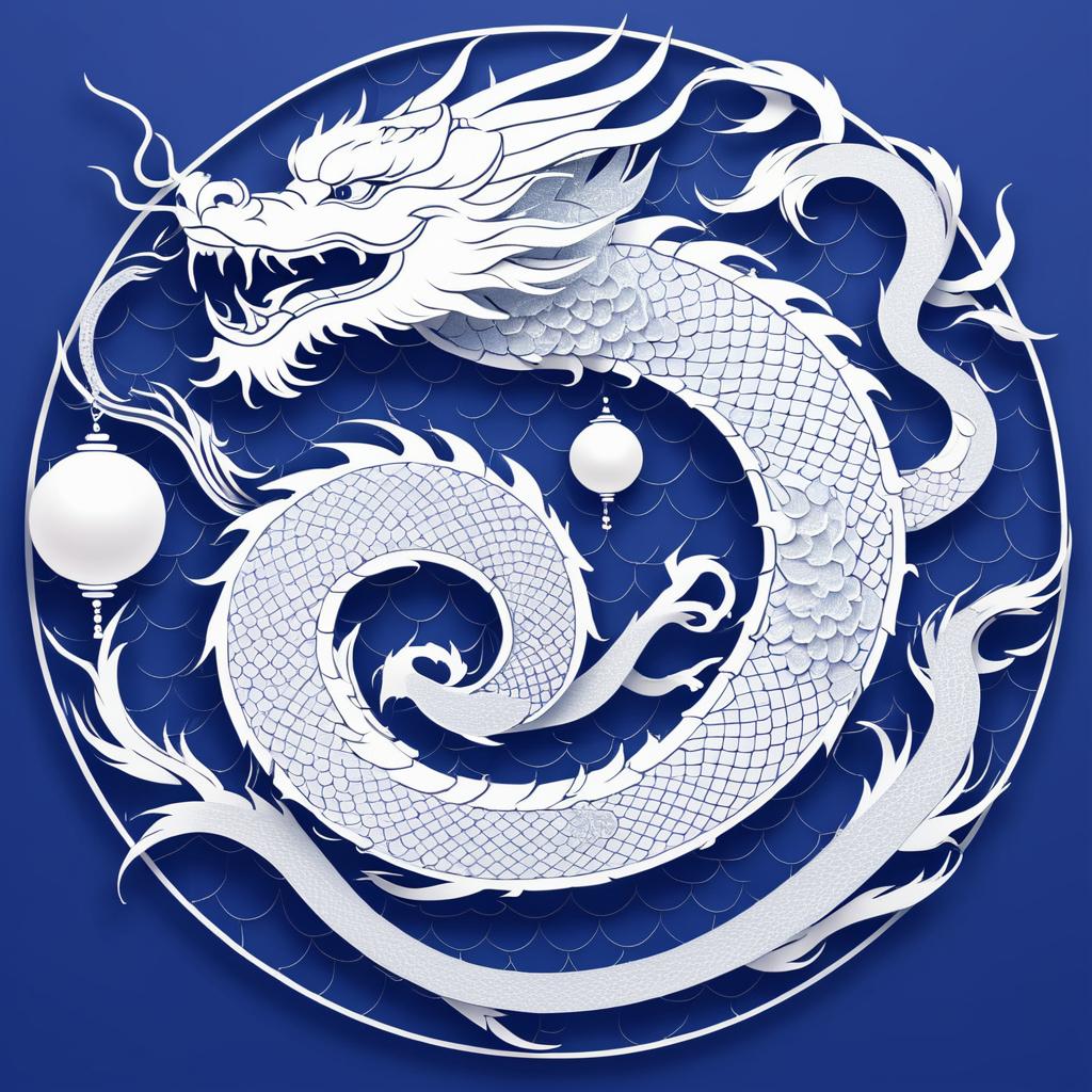 Stylized Chinese Dragon with Pearl and World