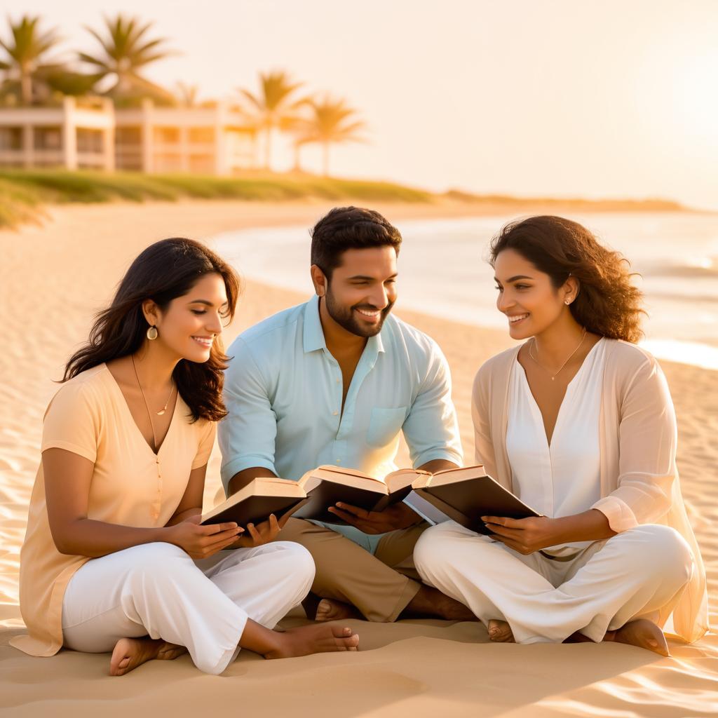 Diverse Friends Studying the Bible at Sunset