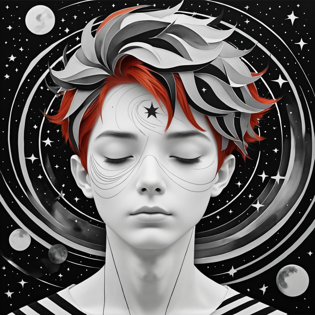 Surrealist Boy with Red Hair Illustration