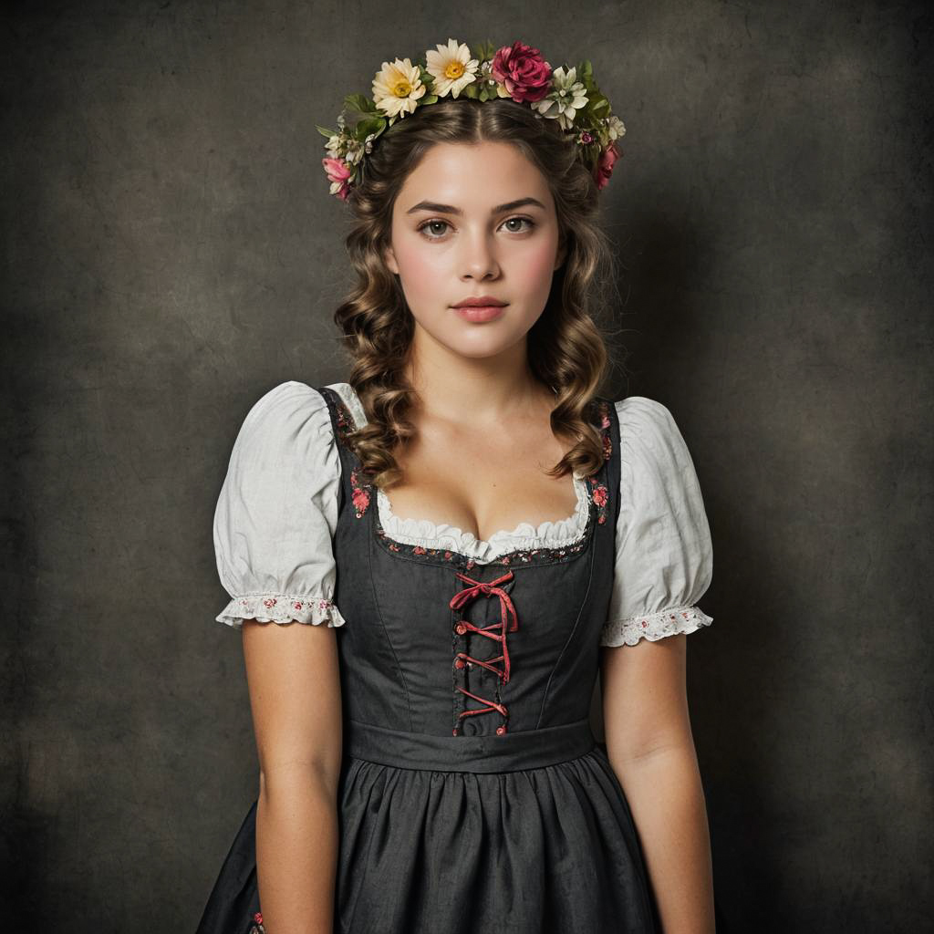 Surprised Teen Girl in Dirndl Portrait