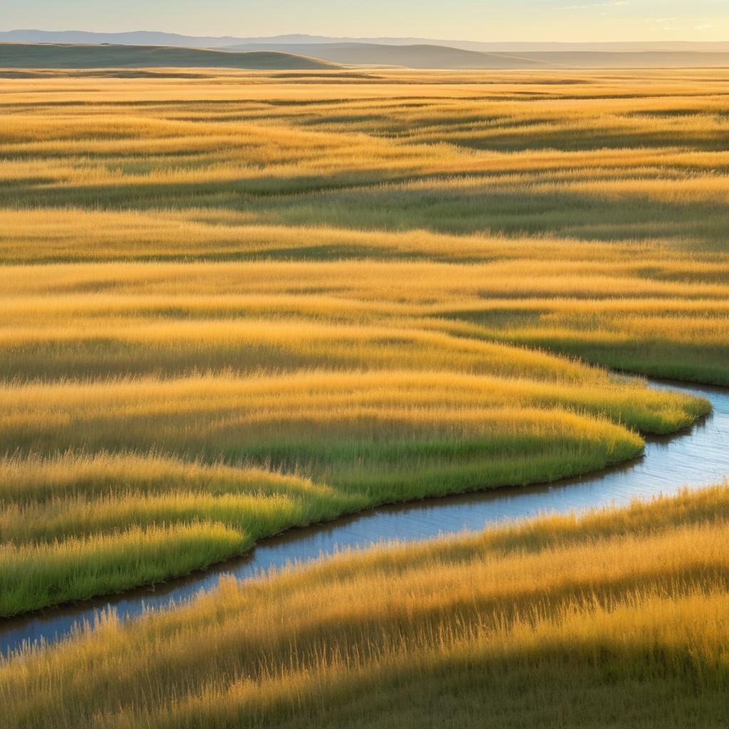 Vast Prairie with Roaming Bison Scene