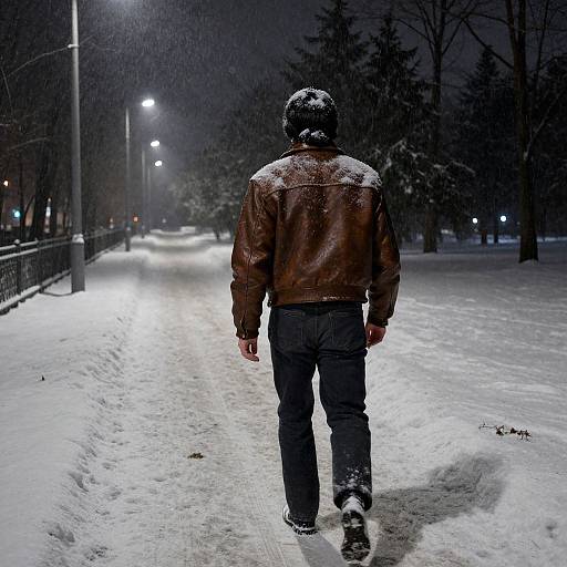 Snow-Covered Man in Night Alley