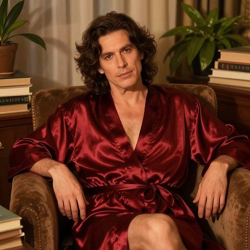 Mature Crossdressing Character in Cozy Setting