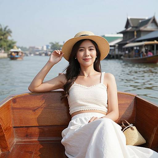 Woman Riding Thai Taxi Boat