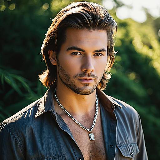 Young man with modern mullet hairstyle outdoors