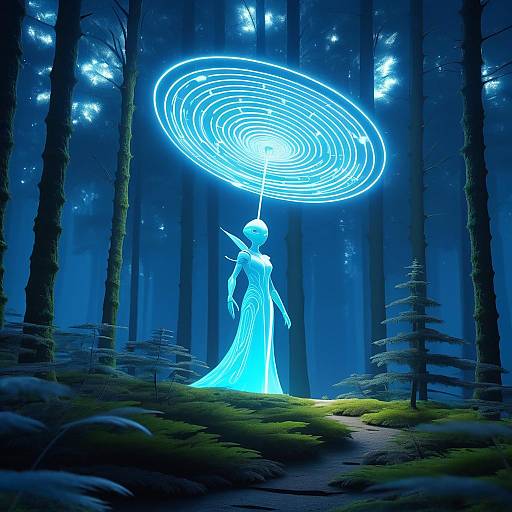 Futuristic Alien in Bioluminescent Forest