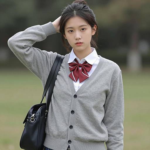 Asian Woman in School Uniform Outdoors