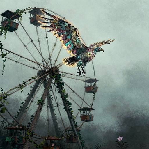 Fragile Harpy in Ivy-Covered Ferris Wheel
