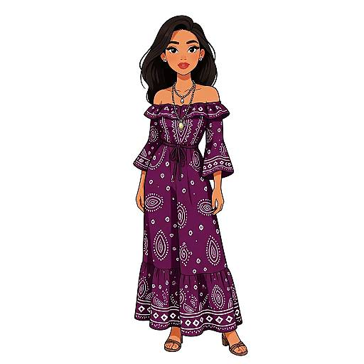Boho-Chic Woman in Paisley Maxi Dress