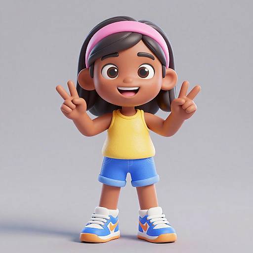 Playful 3D Cartoon of Cheerful Girl