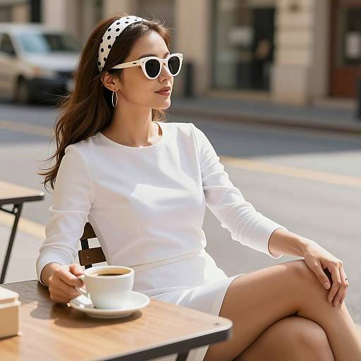 Stylish Woman Enjoying Coffee Outdoors
