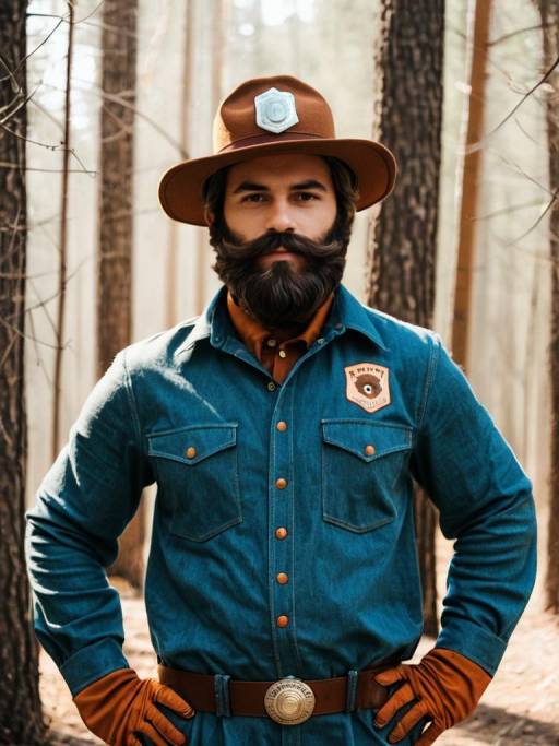 Man in Smokey Bear Costume in Forest