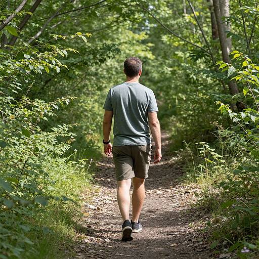 Man Walking Peacefully in Forest