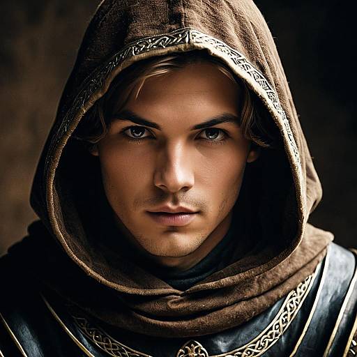 Medieval Male Warrior in Hooded Cloak