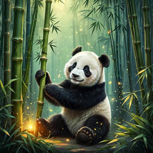 Playful Baby Panda in Bamboo Forest Playful Baby Panda in Bamboo Forest