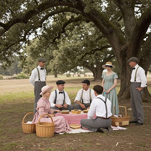 1910 Countryside Picnic under Oak Trees