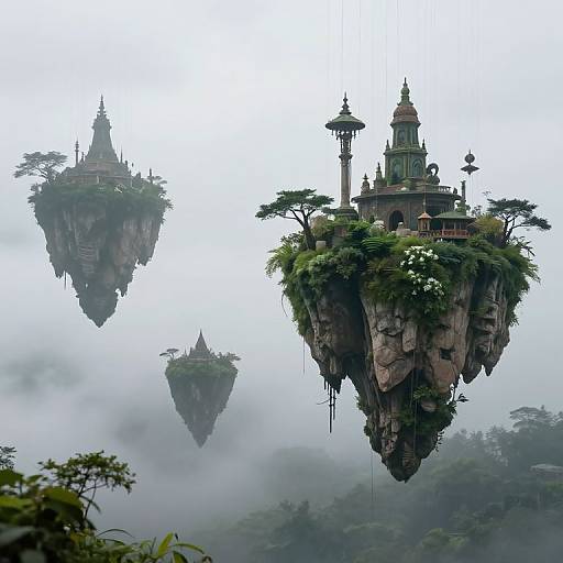 Mystical Floating Islands in Mist