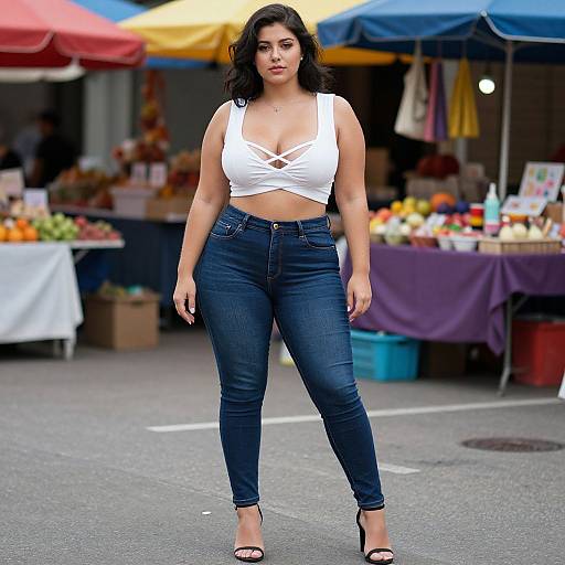 Stylish Stocky Woman at Street Market