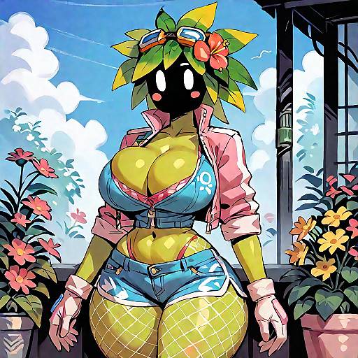 Cheerful Plant-Humanoid in Garden