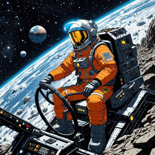 Anime Style Space Miner on Asteroid Rover