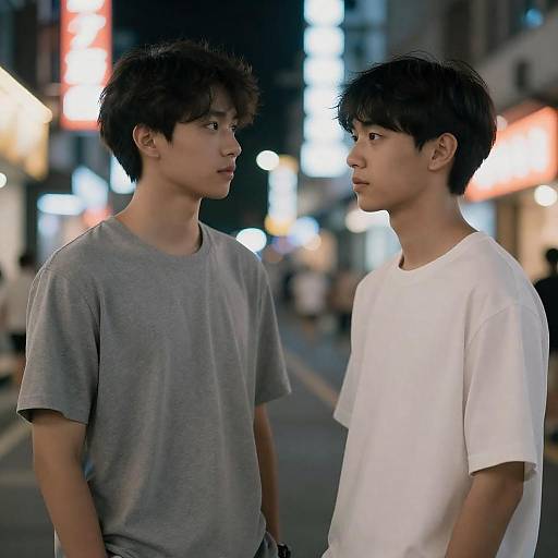 Neon Night Photograph of Two Young Men