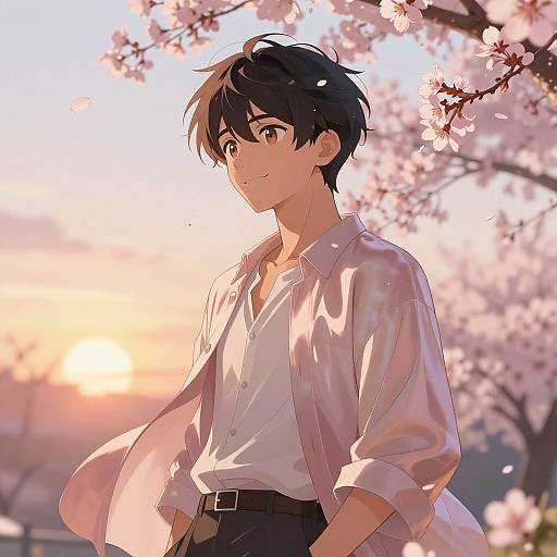 Androgynous Femboy with Cherry Blossoms
