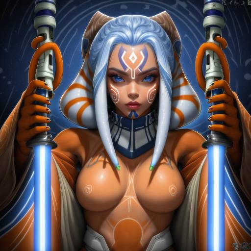 Illustration of Ahsoka tano, star wars in the style of Satou shouji