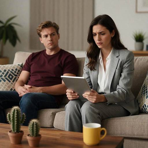 Concerned Woman and Relaxed Man in Office