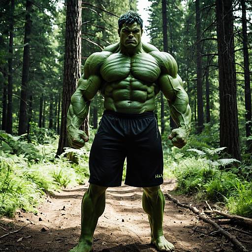 Photorealistic Hulk Costume in Forest
