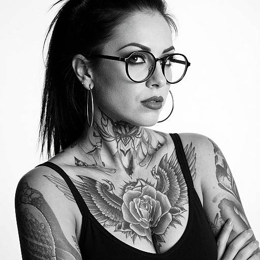 Black and White Tattooed Woman Portrait