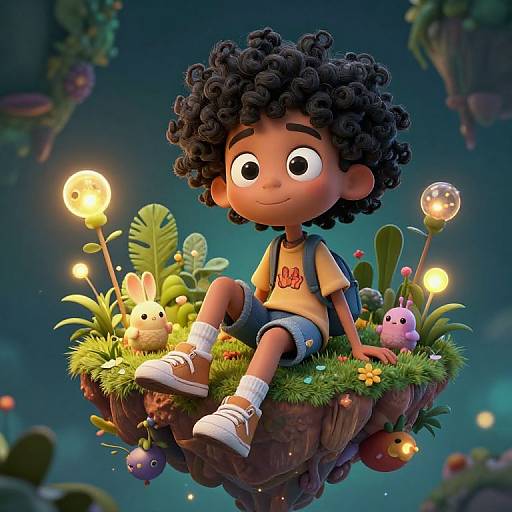 Digital CGI of a curly-haired boy in a 