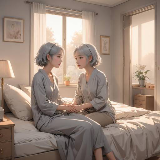 Two Women Sitting on Bed Holding Hands