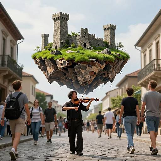 Surreal Violinist on Floating Island