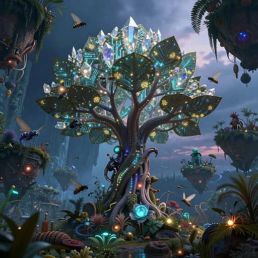 Luminescent Biotech Cavern with Floating Isles