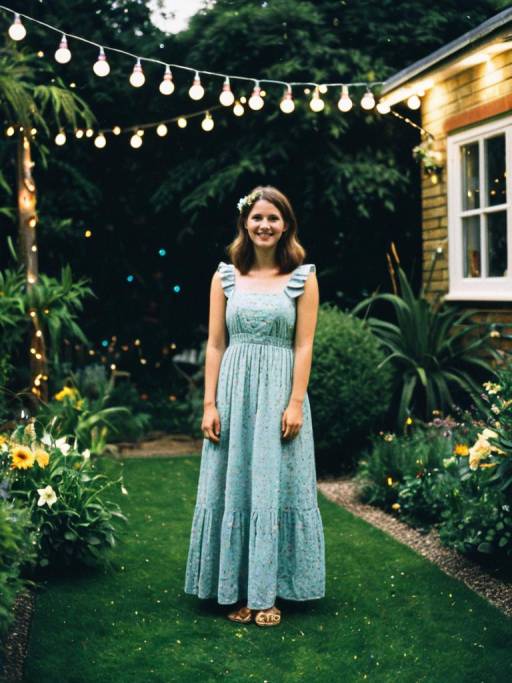 Woman in sundress at garden party