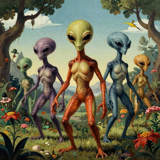 Vibrant Alien Botanists in Retro Style