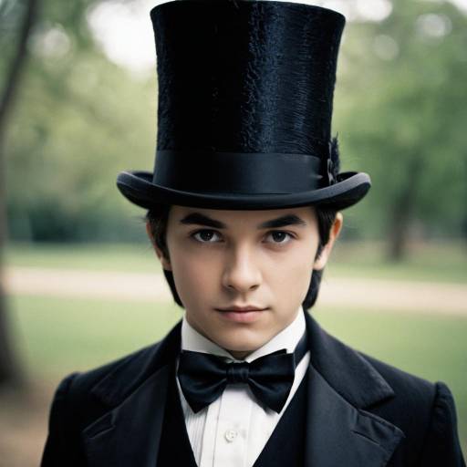 Young Man in Vintage Top Hat and Bowtie