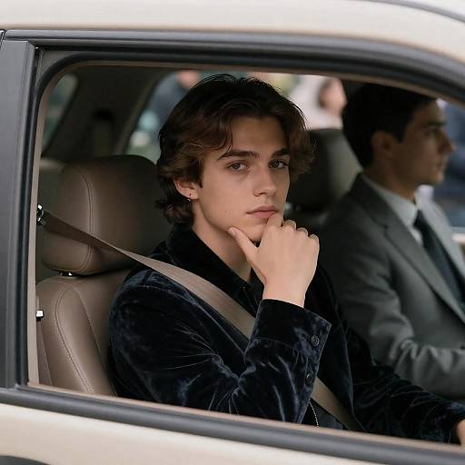 Intense Portrait in a Beige Car