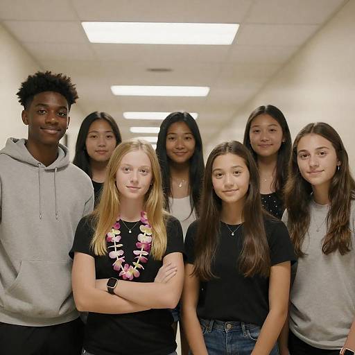 Teenagers Group Photo in Bright Hallway