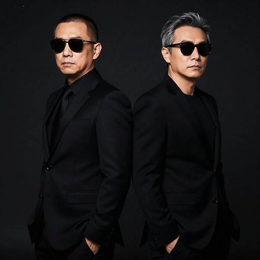 Serious Duo in Suits Under Stars