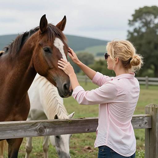 Blonde Woman with Horses in Nature