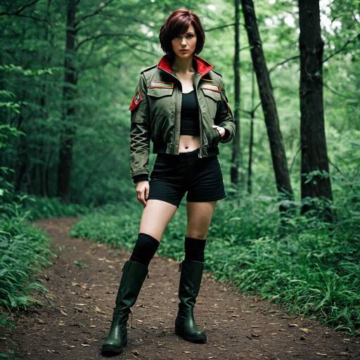 Cosplay Model in Military Style Jacket in Forest