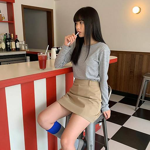 Casual Retro Scene of Asian Woman