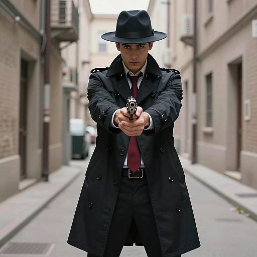 Solo Gunman in Dark Urban Alley