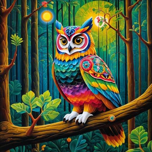 Colorful Owl in Vibrant Forest