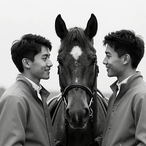 Smiling Men and a Horse Portrait