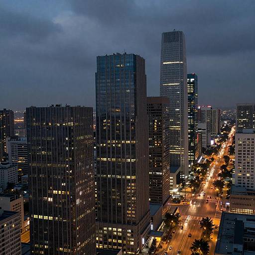 Dusk Cityscape: Skyscrapers and Light Trails