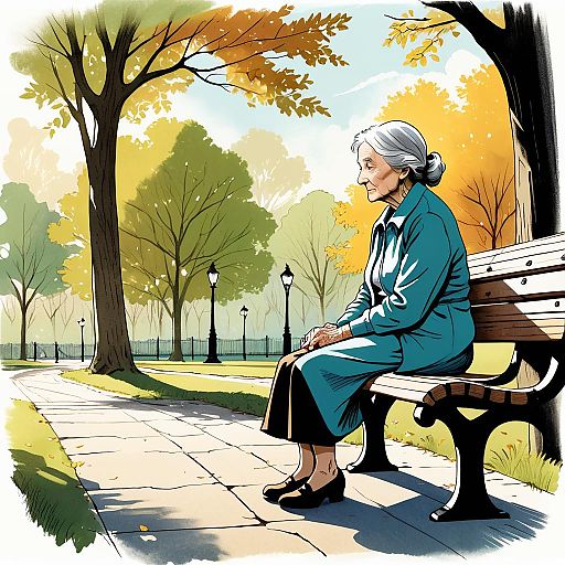 Elderly Woman Sitting on Park Bench