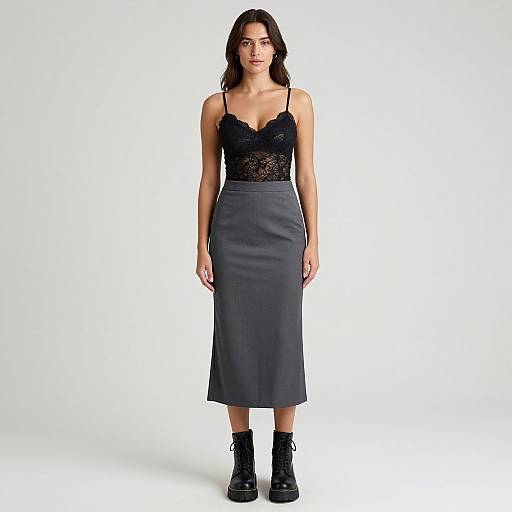 Grunge Woman in Black Lace Outfit